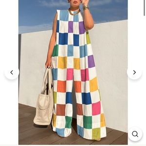 NWT Uoozee Loose Sleeveless Contrast Color Plaid Jumpsuit